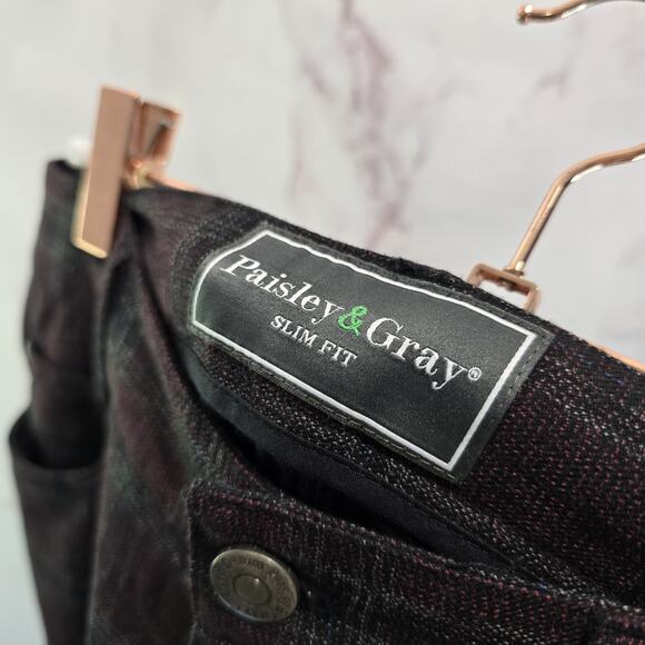 Paisley & Gray Pants Mens 30 X 32 Black Red Plaid Slim Straight Leg Business - Picture 3 of 12